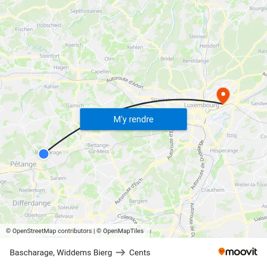 Bascharage, Widdems Bierg to Cents map