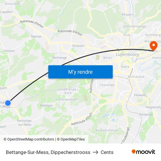 Bettange-Sur-Mess, Dippecherstrooss to Cents map
