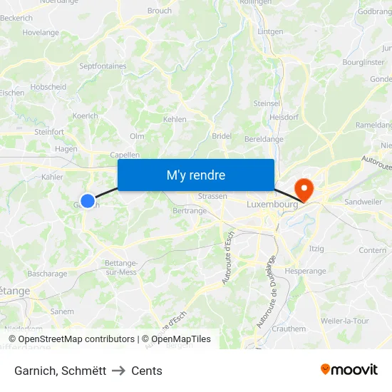 Garnich, Schmëtt to Cents map