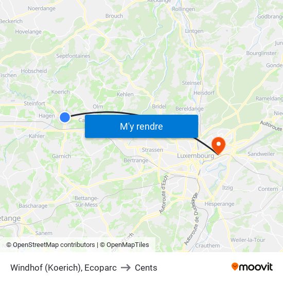 Windhof (Koerich), Ecoparc to Cents map