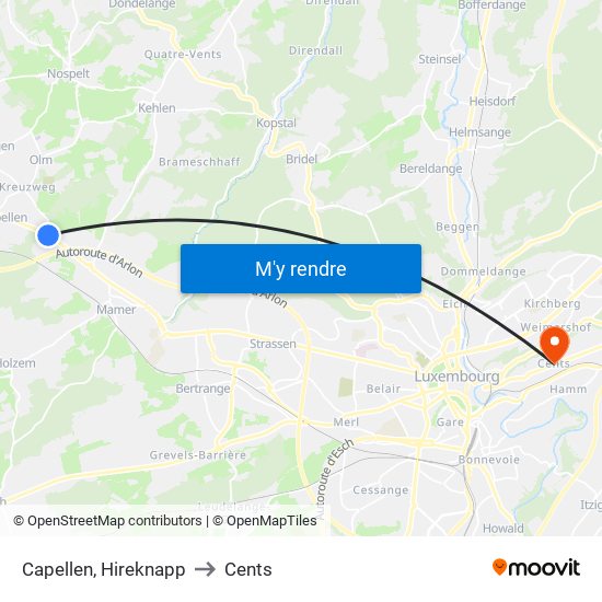 Capellen, Hireknapp to Cents map