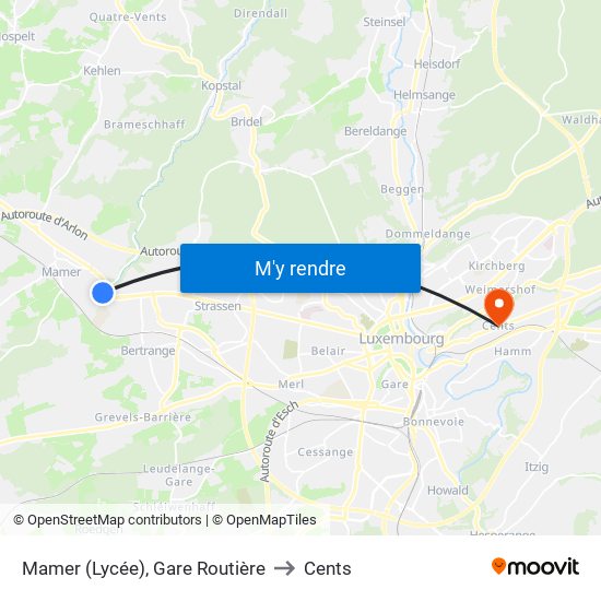 Mamer (Lycée), Gare Routière to Cents map