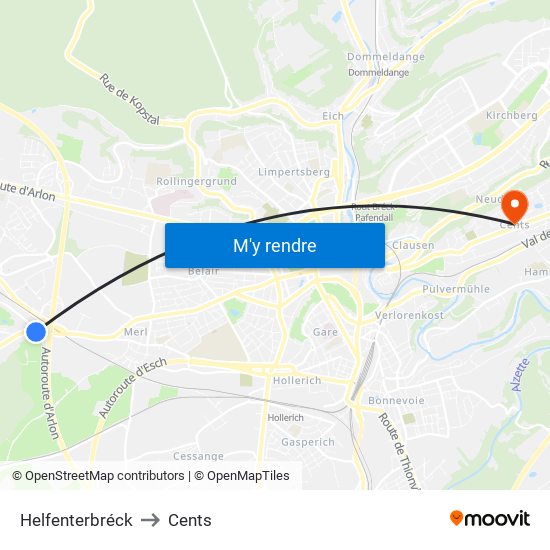 Helfenterbréck to Cents map