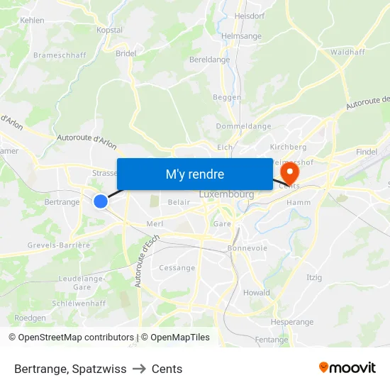 Bertrange, Spatzwiss to Cents map
