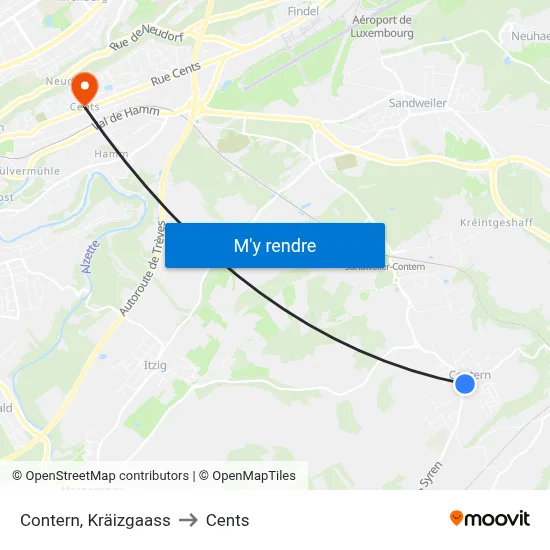 Contern, Kräizgaass to Cents map