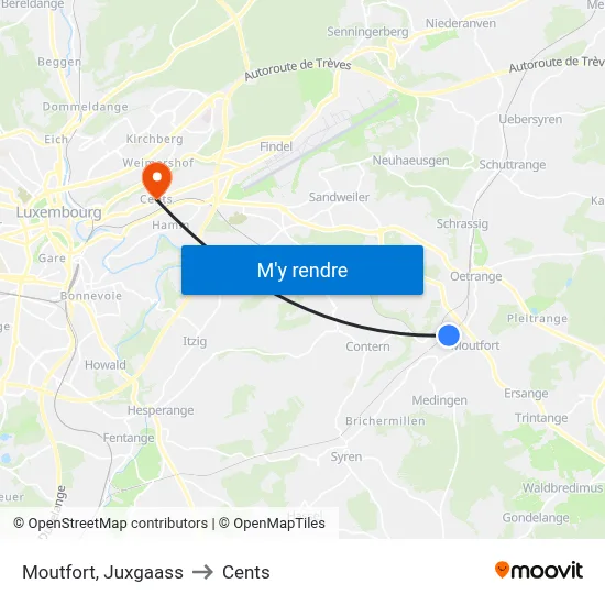 Moutfort, Juxgaass to Cents map