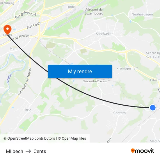 Milbech to Cents map