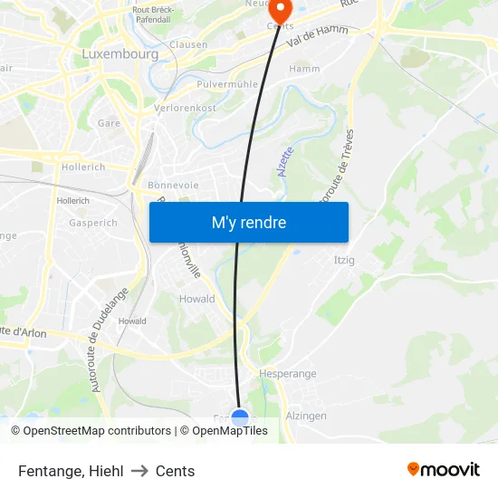 Fentange, Hiehl to Cents map