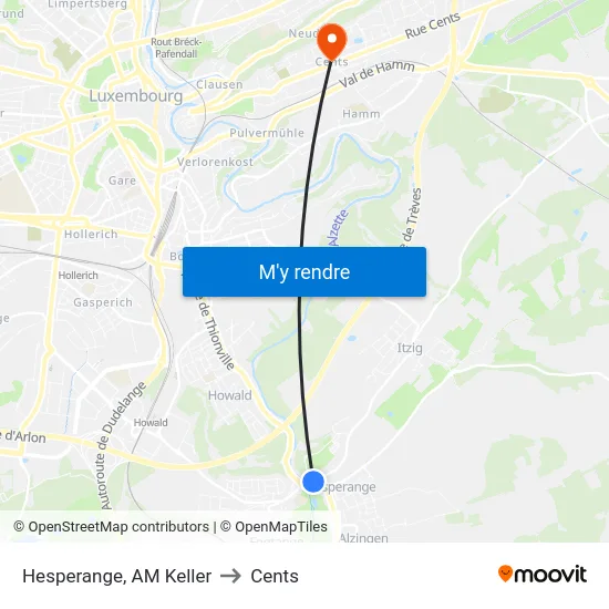 Hesperange, AM Keller to Cents map