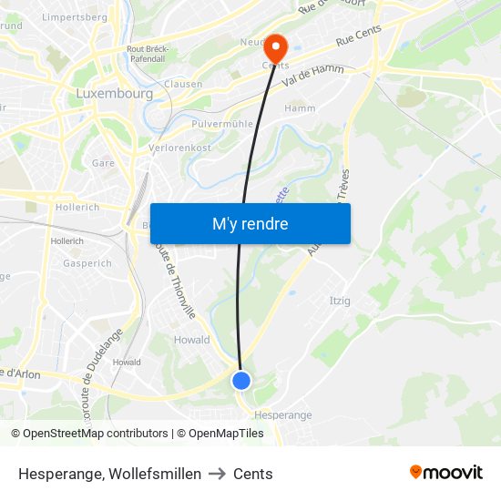 Hesperange, Wollefsmillen to Cents map