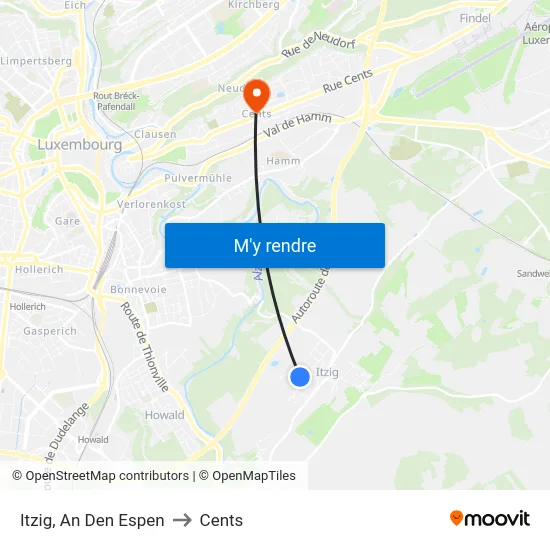 Itzig, An Den Espen to Cents map