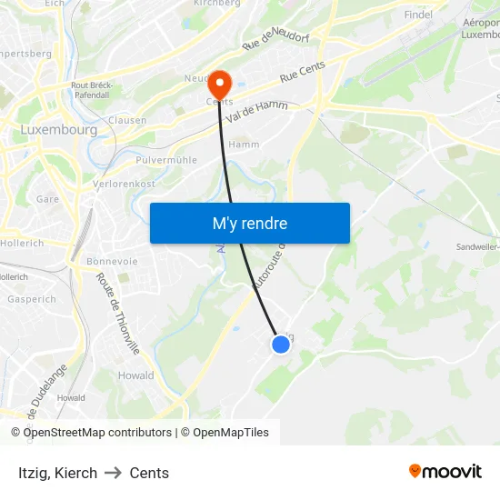 Itzig, Kierch to Cents map