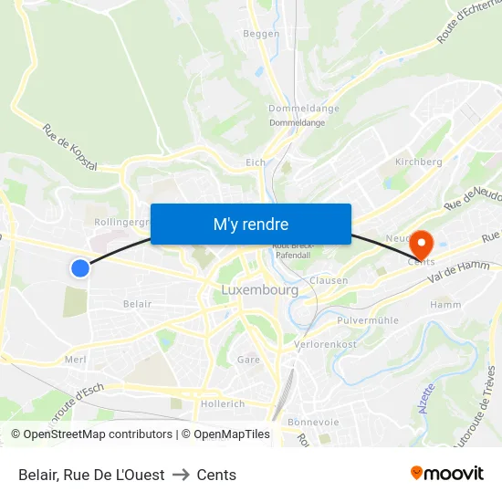 Belair, Rue De L'Ouest to Cents map