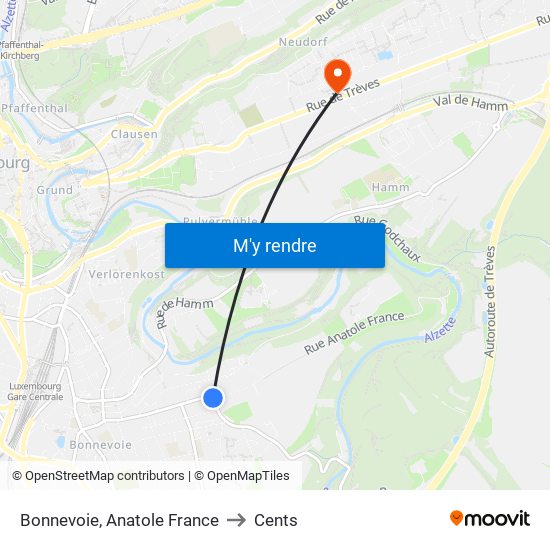 Bonnevoie, Anatole France to Cents map