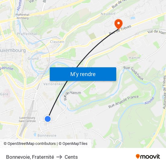 Bonnevoie, Fraternité to Cents map