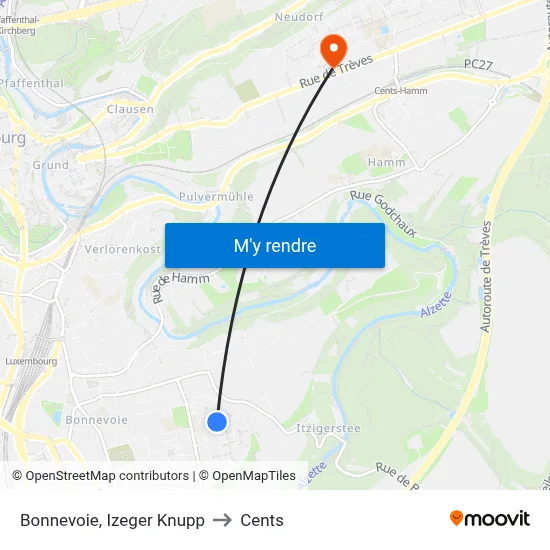 Bonnevoie, Izeger Knupp to Cents map