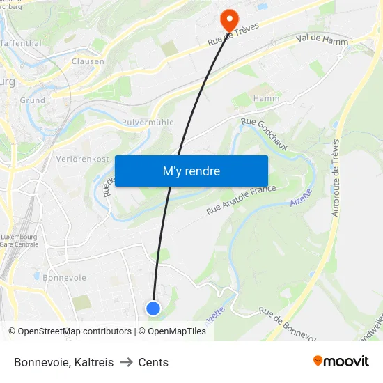 Bonnevoie, Kaltreis to Cents map