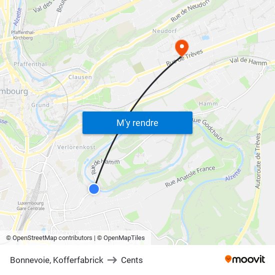 Bonnevoie, Kofferfabrick to Cents map
