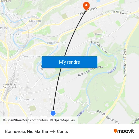 Bonnevoie, Nic Martha to Cents map
