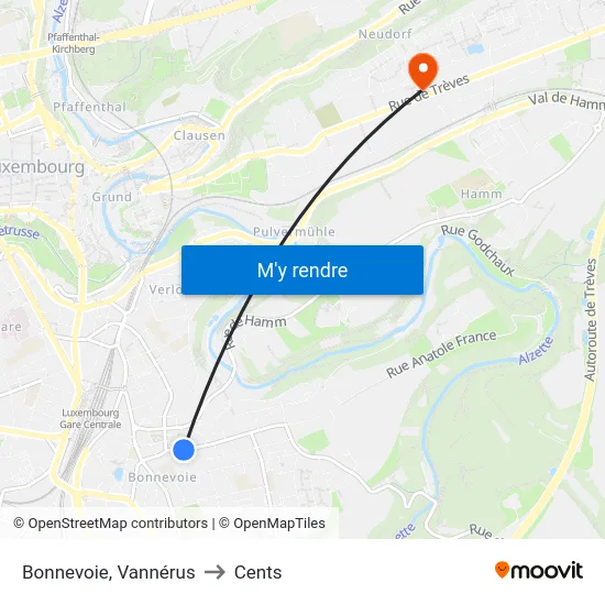 Bonnevoie, Vannérus to Cents map