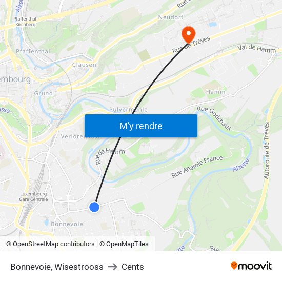 Bonnevoie, Wisestrooss to Cents map