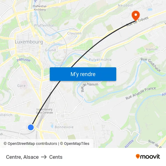 Centre, Alsace to Cents map