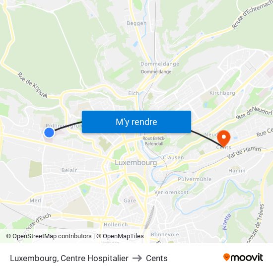 Luxembourg, Centre Hospitalier to Cents map