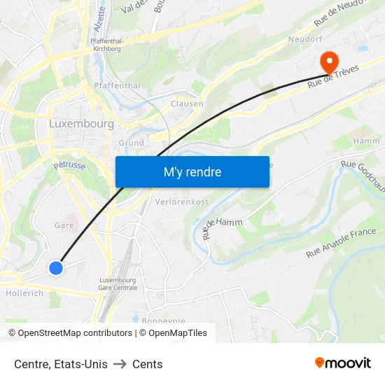 Centre, Etats-Unis to Cents map