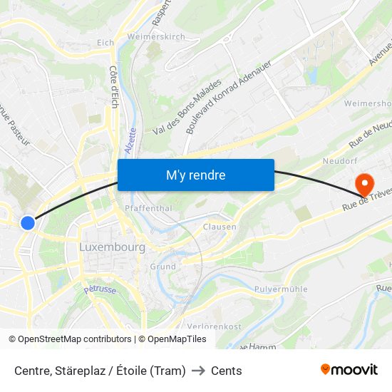 Centre, Stäreplaz / Étoile (Tram) to Cents map