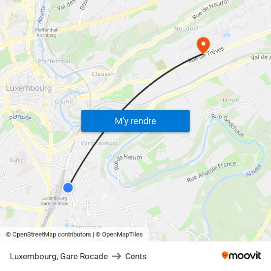 Luxembourg, Gare Rocade to Cents map