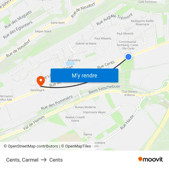 Cents, Carmel to Cents map