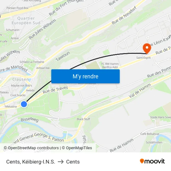 Cents, Kéibierg-I.N.S. to Cents map