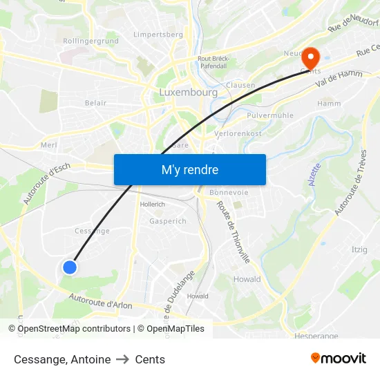 Cessange, Antoine to Cents map