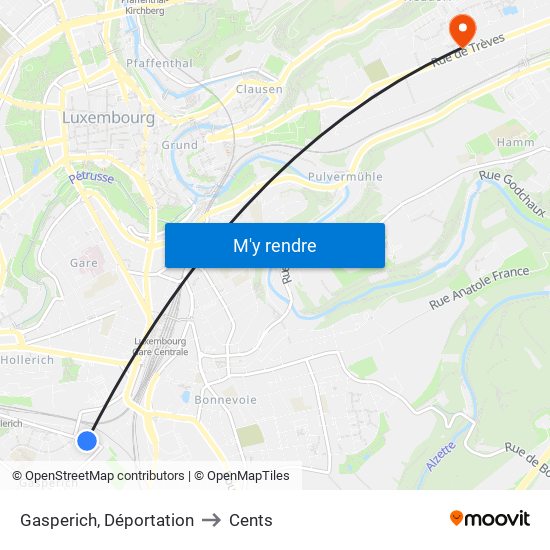 Gasperich, Déportation to Cents map