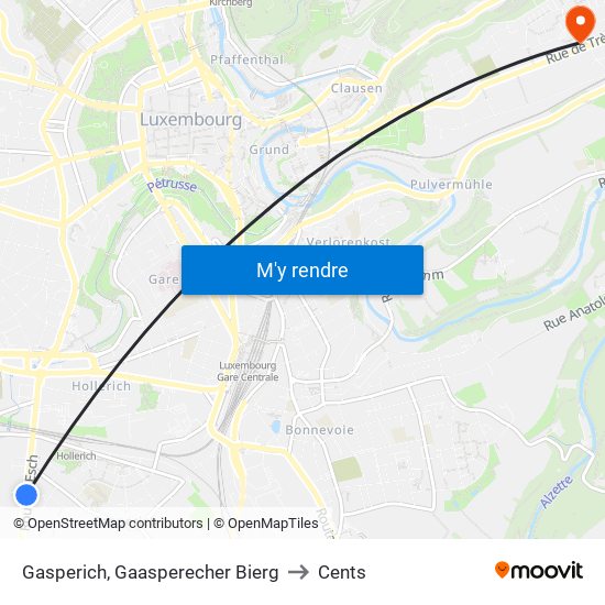 Gasperich, Gaasperecher Bierg to Cents map