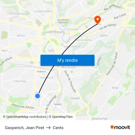 Gasperich, Jean Piret to Cents map