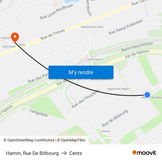 Hamm, Rue De Bitbourg to Cents map