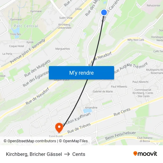 Kirchberg, Bricher Gässel to Cents map