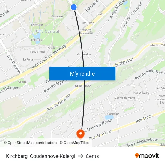 Kirchberg, Coudenhove-Kalergi to Cents map