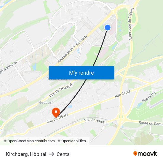 Kirchberg, Hôpital to Cents map