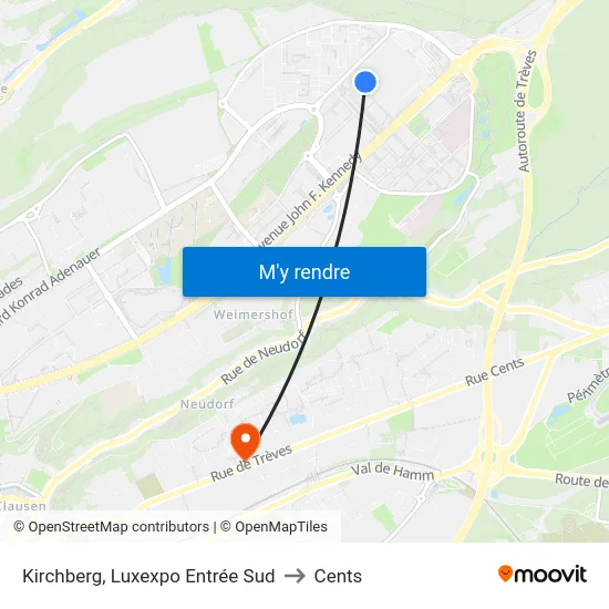 Kirchberg, Luxexpo Entrée Sud to Cents map