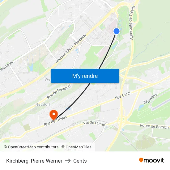 Kirchberg, Pierre Werner to Cents map