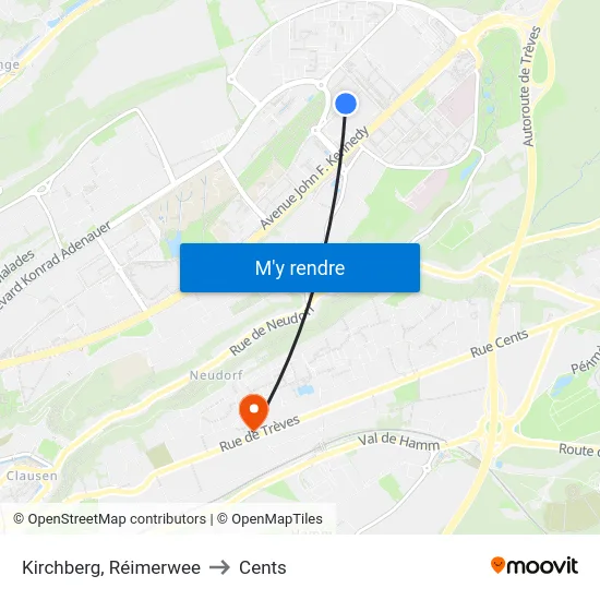 Kirchberg, Réimerwee to Cents map