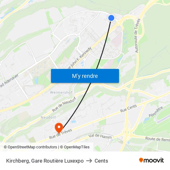 Kirchberg, Gare Routière Luxexpo to Cents map