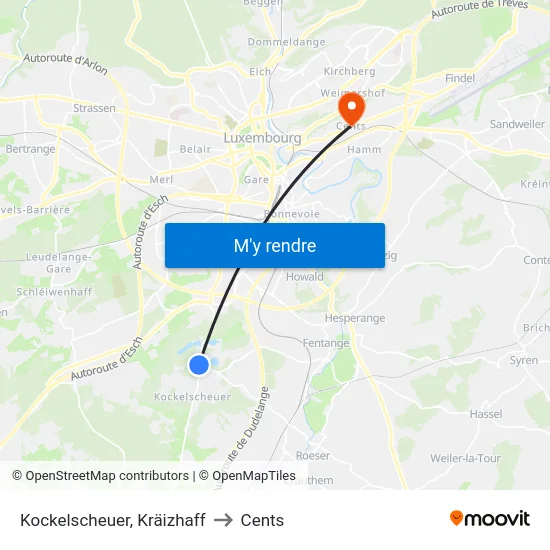 Kockelscheuer, Kräizhaff to Cents map