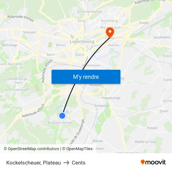Kockelscheuer, Plateau to Cents map