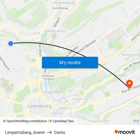 Limpertsberg, Avenir to Cents map