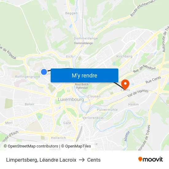 Limpertsberg, Léandre Lacroix to Cents map