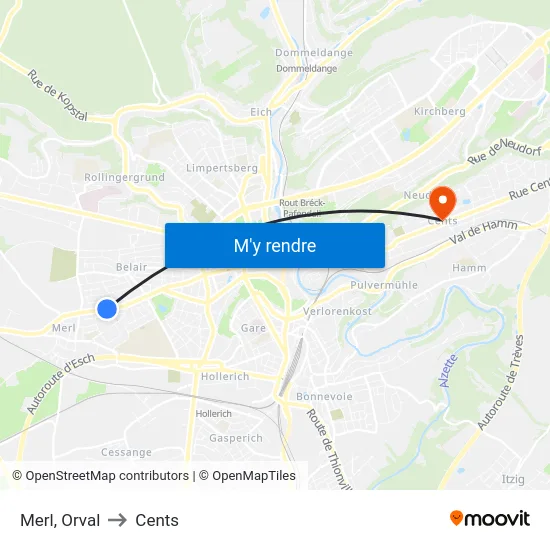 Merl, Orval to Cents map