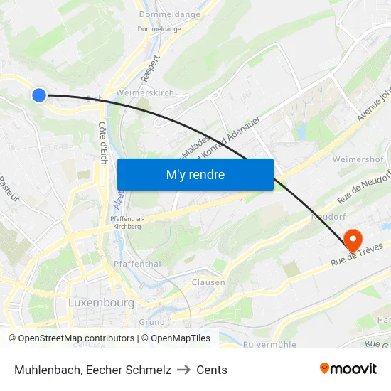 Muhlenbach, Eecher Schmelz to Cents map